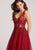 Ellie Wilde - EW118139 Plunging V-Neck High Slit Tulle Gown In Red