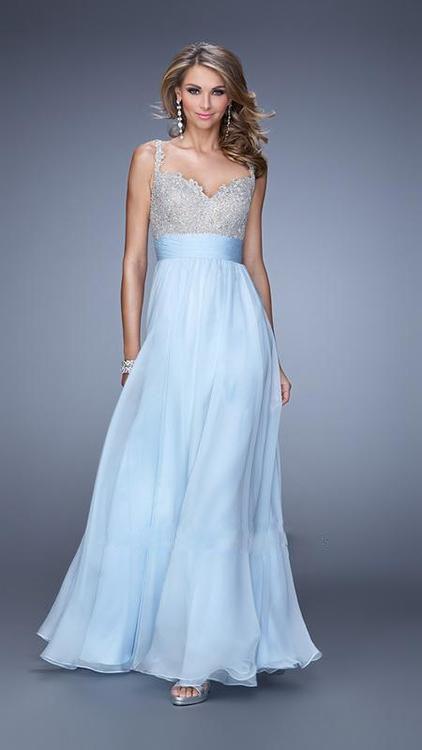 La Femme - Embroidered Chiffon Evening Dress 21505 in Blue