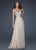 La Femme - Jewel Crusted Ruched Evening Gown in Nude