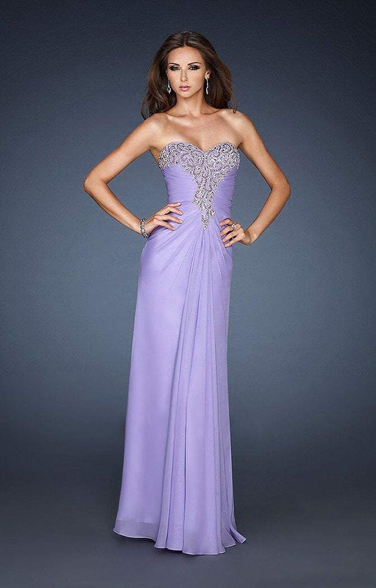 La Femme - 18347 Ornate Bodice Draped Gown In Purple