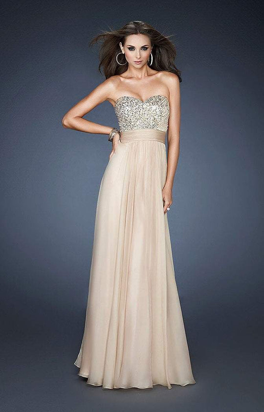 La Femme - 18584 Sequined A-Line Chiffon Gown In Neutral