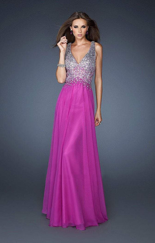 La Femme - 18631 Jeweled Interlaced Back Gown In Pink