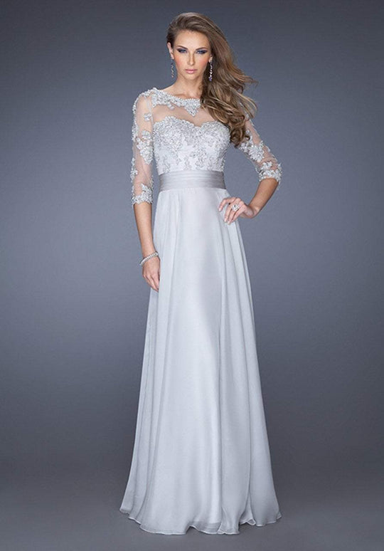 La Femme Illusion Bateau Neck A-Line Evening Dress in Gray