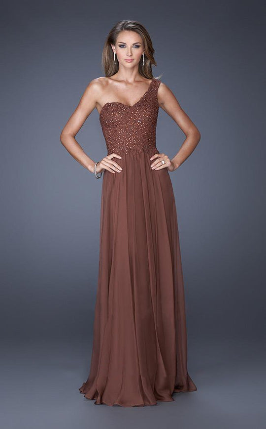 La Femme - 19162 Asymmetrical Sparkling Evening Gown In Brown