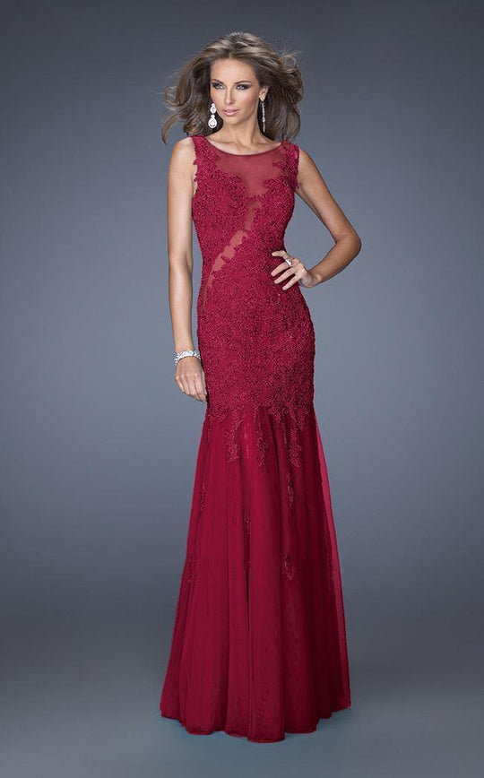 La Femme - 19420 Sleeveless Illusion Paneled Lace Mermaid Gown in Red