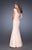 La Femme - 19604 Asymmetrical Cap Sleeve Jeweled Lace Mermaid Gown in Pink and Orange