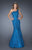 La Femme - 19604 Asymmetrical Cap Sleeve Lace Gown In Blue