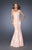 La Femme - 19604 Asymmetrical Cap Sleeve Jeweled Lace Mermaid Gown in Pink and Orange