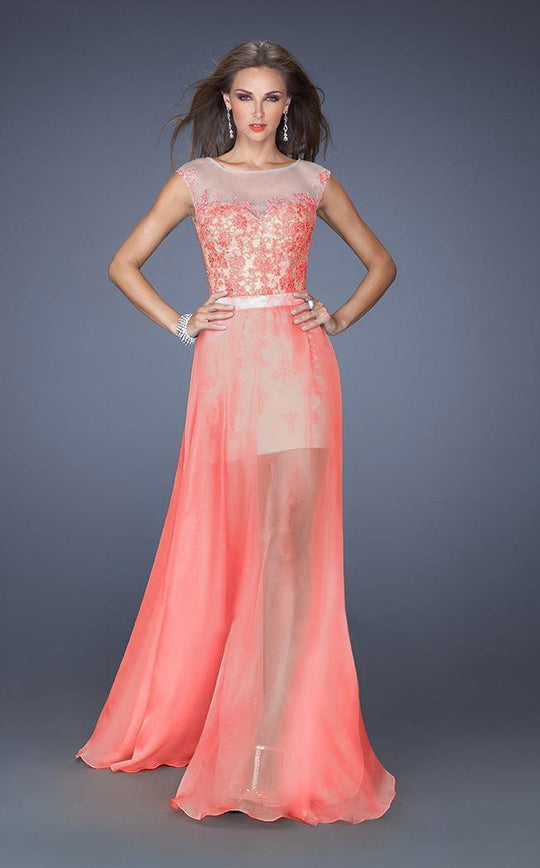 La Femme - 19746 Lace Illusion Overskirt Gown In Orange