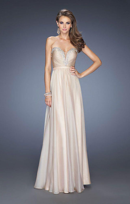 La Femme - 20027 Jewel Trimmed Plunging Gown In Neutral