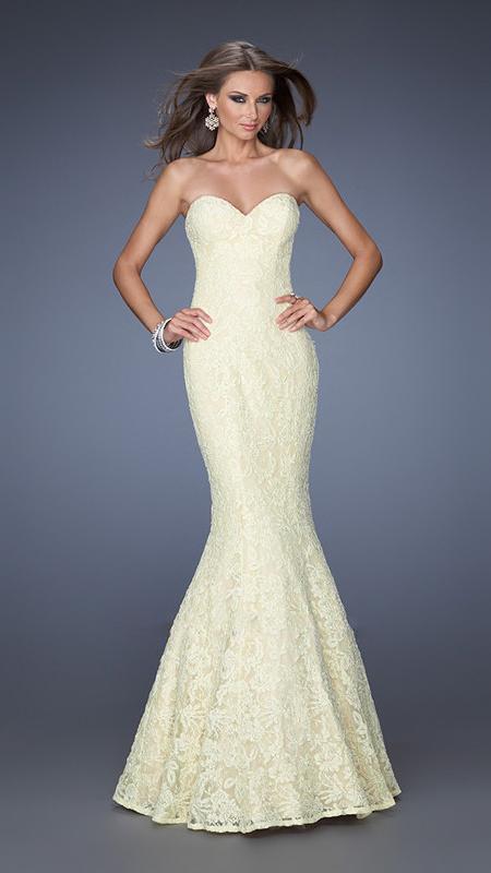 La Femme - Strapless Fitted Mermaid Gown in Yellow