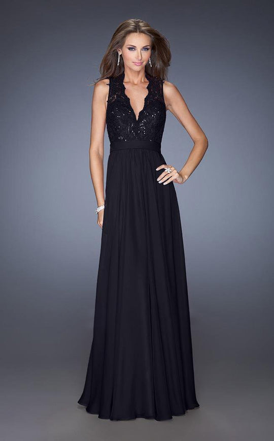La Femme - 20109 Illusion Sequined Lace Gown In Black