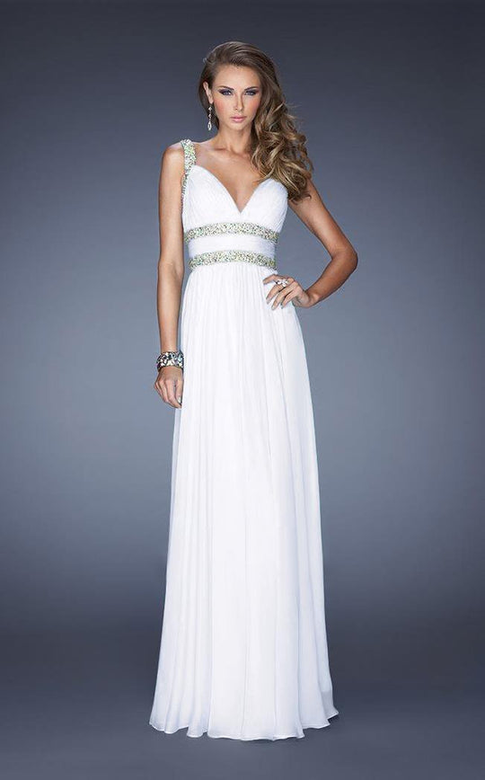 La Femme - 20110 Crystal Ornate Ruched Gown In White