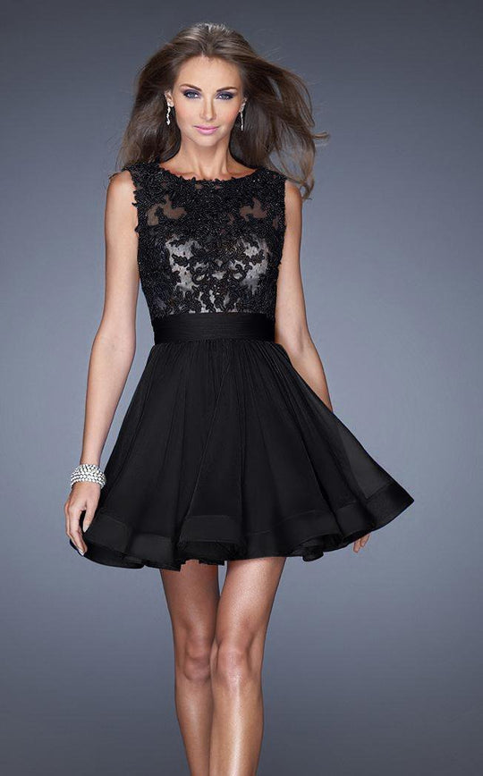 La Femme - 20429 Sleeveless Lace Jewel A-Line Cocktail Dress In Black