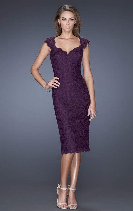 La Femme - 20443 Laced V-Neck Sheath Dress In Purple