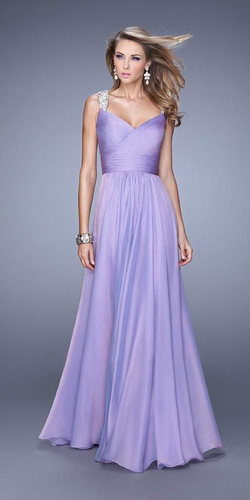 La Femme Ornate Strapped Interlaced Gown 20448 In Purple