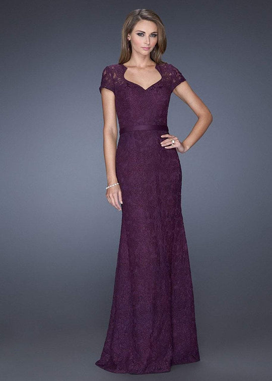 La Femme - 20464 Laced Queen-Anne Sheath Dress In Purple