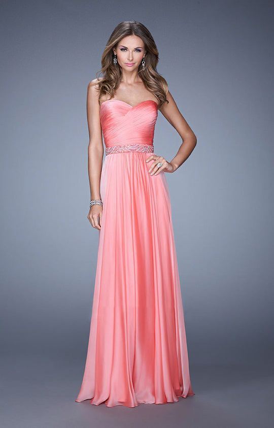 La Femme - 20527 Wrap Ruched Chiffon Gown In Orange and Pink