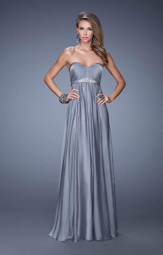 La Femme - 20625 Bejeweled Strapless Empire Gown In Silver