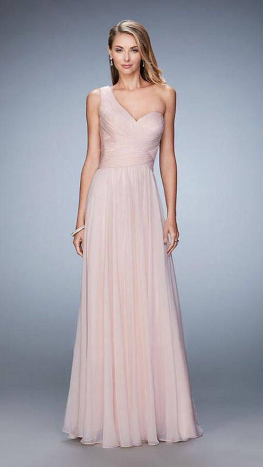 La Femme - One Shoulder Strap Evening Dress in Pink