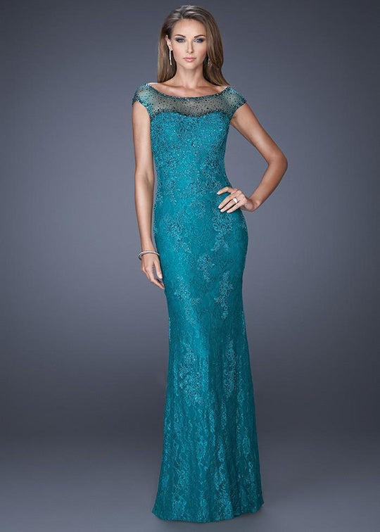 La Femme - 20673 Sparkling Lace Sheath Gown In Green