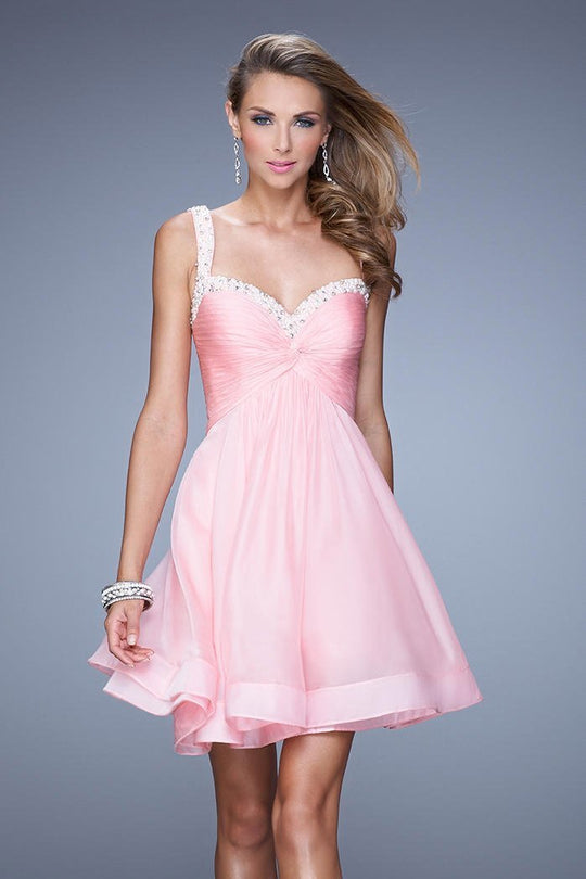 La Femme - 20677 Crystal Embellished Ruched Cocktail Dress In Pink