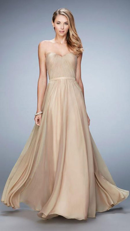 La Femme - 20808 Strapless Shirred Sweetheart Gown In Neutral