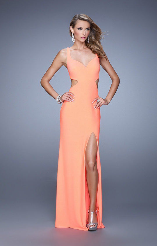 La Femme - 21175 Slender Cutout Sheath Gown In Orange
