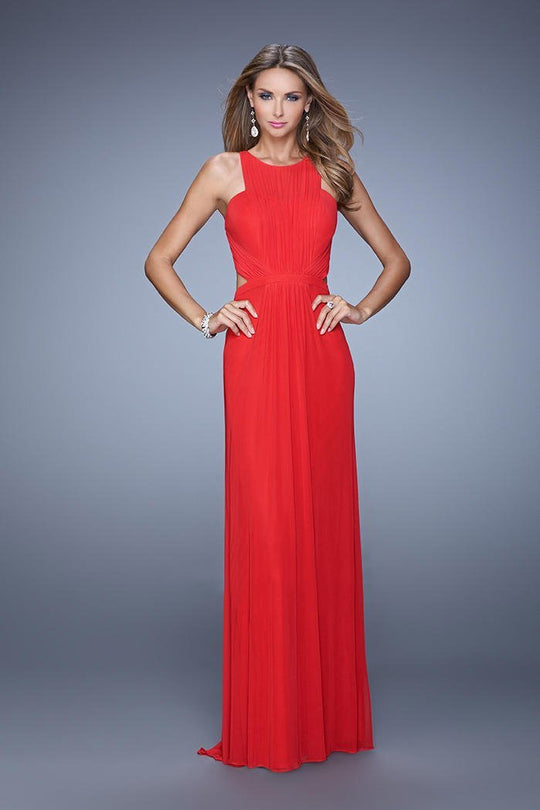 La Femme - 21187 Gathered Panel Cutout Gown In Red