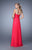 La Femme - 21207 Florid V-Strap Woven Gown In Pink and Red