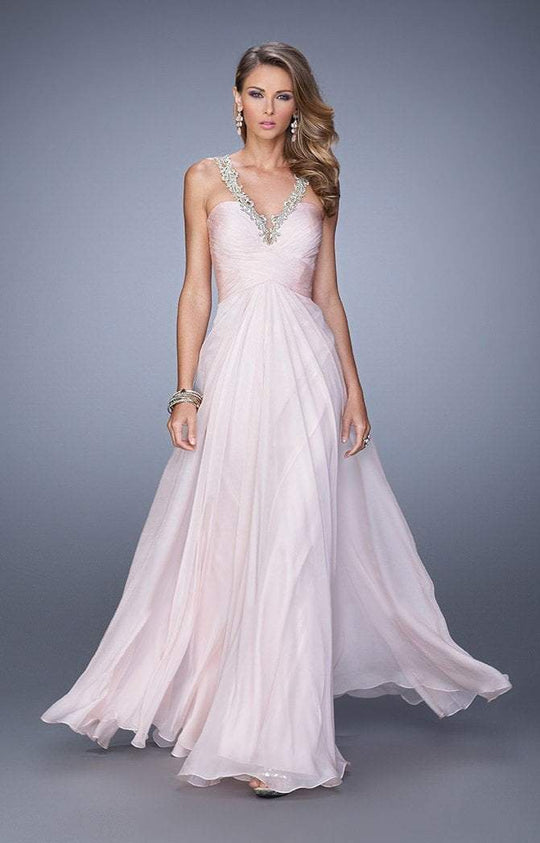 La Femme - 21207 Florid V-Strap Woven Gown In Pink