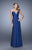 La Femme - 21207 Florid V-Strap Woven Gown In Blue