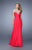 La Femme - 21207 Florid V-Strap Woven Gown In Pink and Red