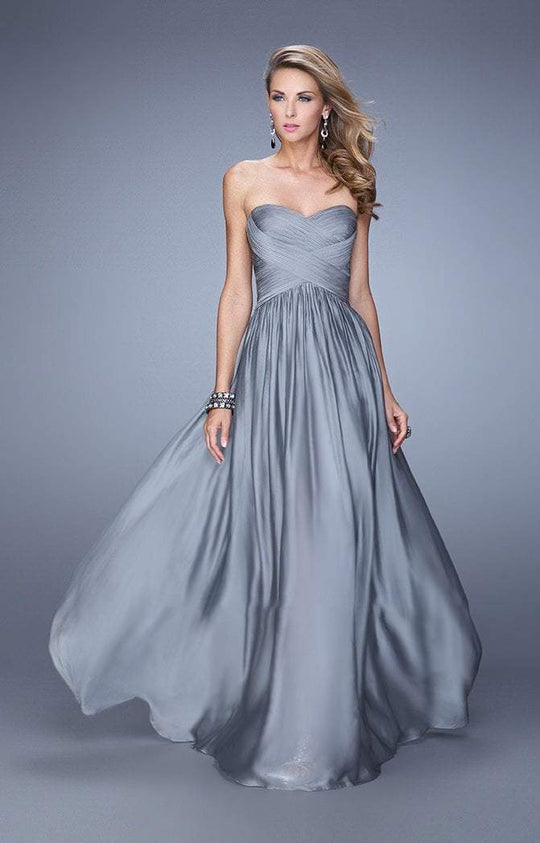 La Femme 21257 Strapless Interwoven Sweetheart Bodice Gown - 1 pc Platinum in size 6 Available