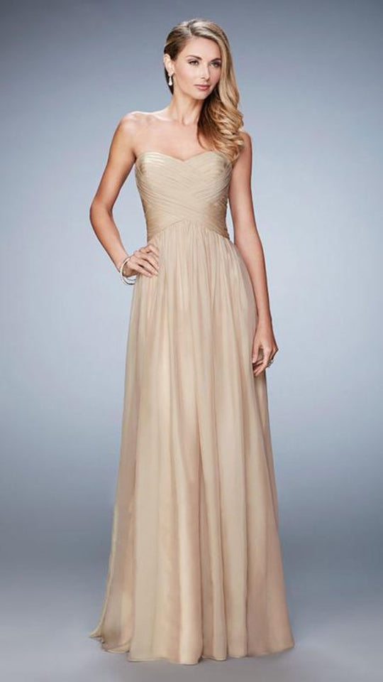 La Femme - 21257 Strapless Woven Bodice Gown In Neutral