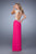La Femme - 21301 Ruched V Neck Long Dress with Slit In Pink
