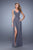 La Femme - 21301 Ruched V Neck Long Dress with Slit In Gray