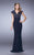 La Femme - V-Neck Lace Cap Sleeves Evening Dress in Blue