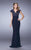 La Femme - 21551 Laced V-Neck Sheath Dress In Blue