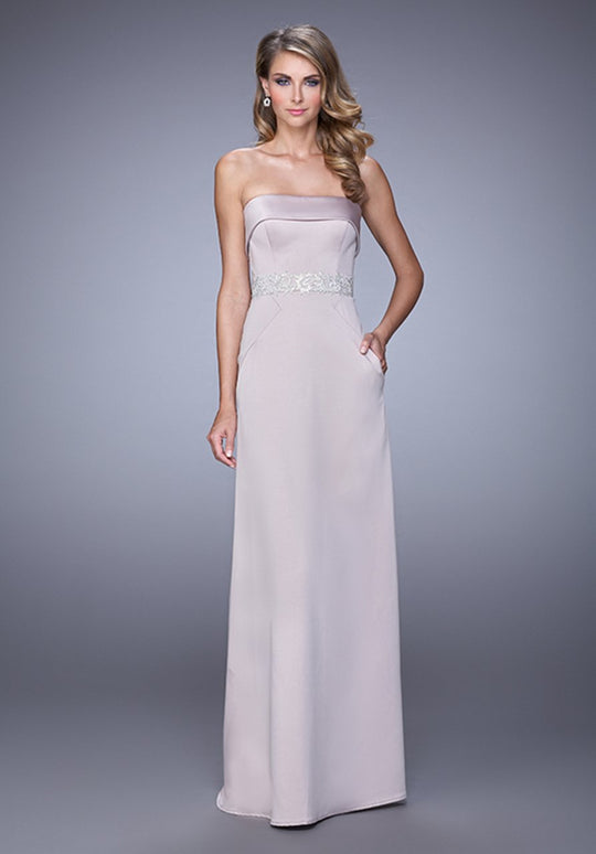 La Femme - 21554 Folded Strapless Evening Gown In Neutral