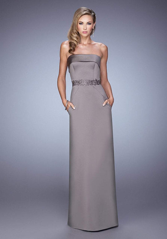 La Femme - Folded Strapless Evening Gown 21554 in Gray