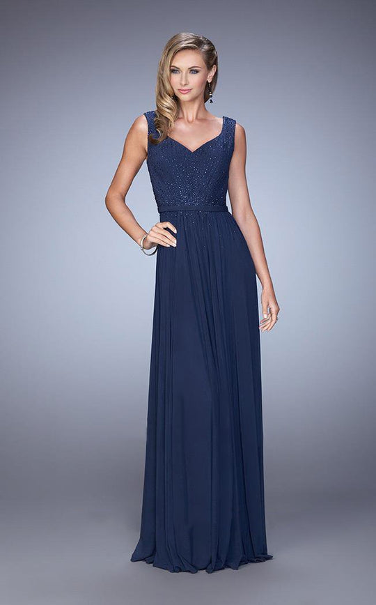 La Femme - 21624 Jewel Adorned A-line Evening Gown In Blue