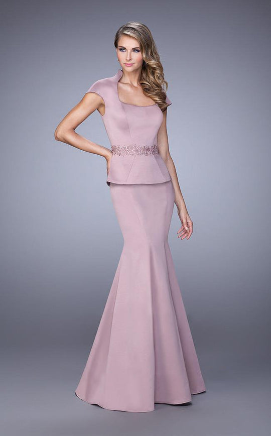 La Femme - 21666 Modified Straight Mermaid Dress In Purple