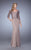 La Femme - Lace Appliqued Quarter Length Sleeves Dress in Brown