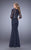 La Femme - Lace Appliqued Quarter Length Sleeves Dress in Blue