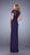 La Femme - Ruched Cap Sleeves V-Neck Gown in Purple