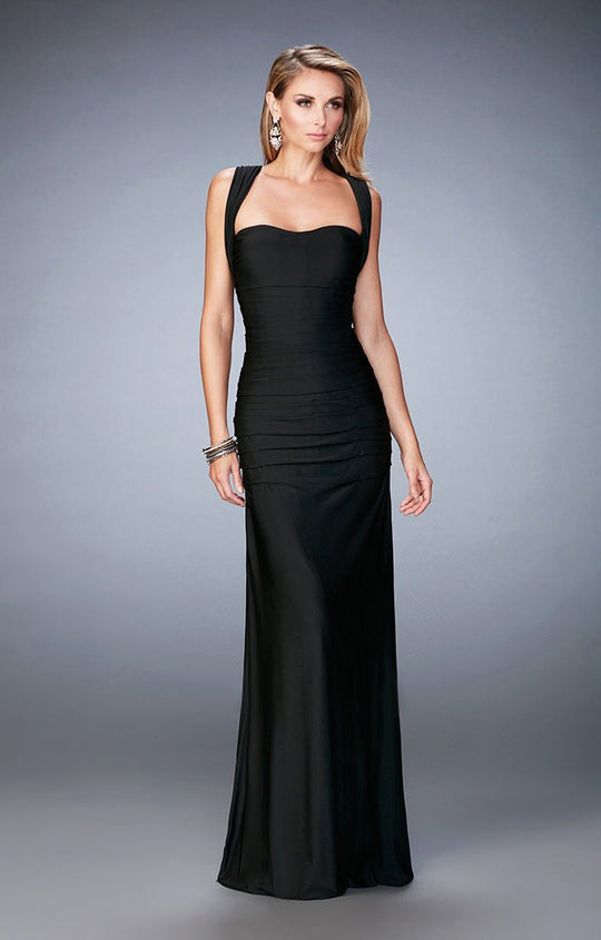 La Femme - 21730 Straight Across Jersey Sheath Dress In Black