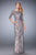 La Femme - Laced Quarter Length Sleeves Bateau Dress 21740  in Gray