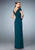 La Femme - Ruched Cap Sleeves Beaded Evening Dress in Green