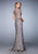 La Femme - Embroidered Sheer Lace Evening Dress in Silver and Pink